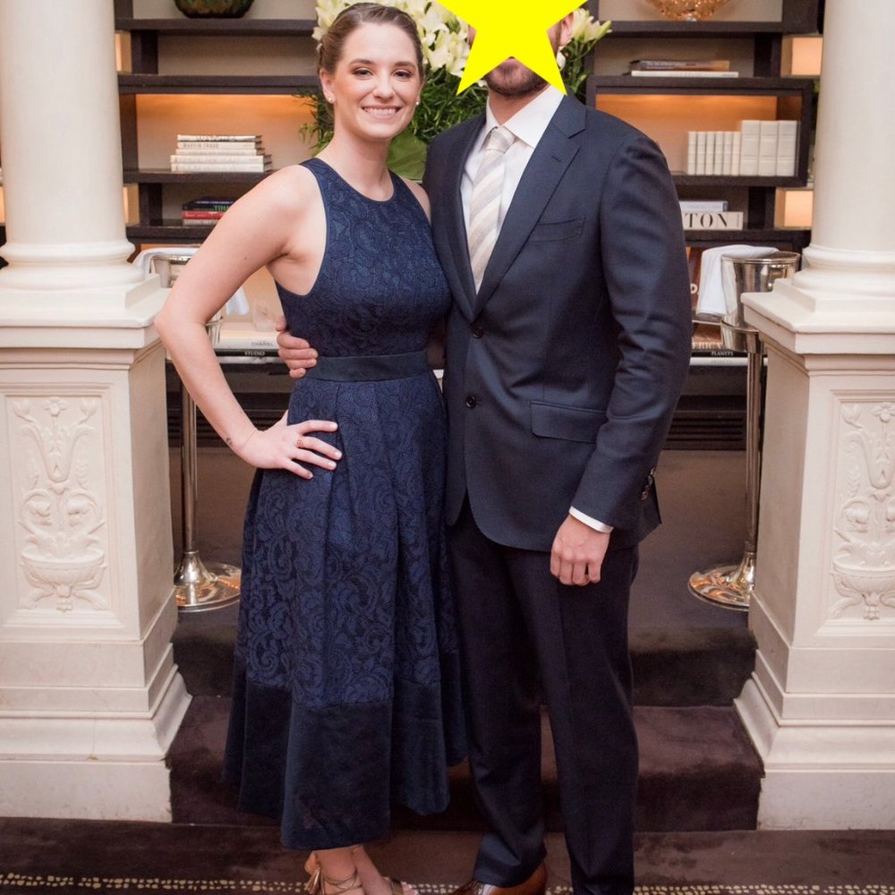 Whistles Navy lace open back dress